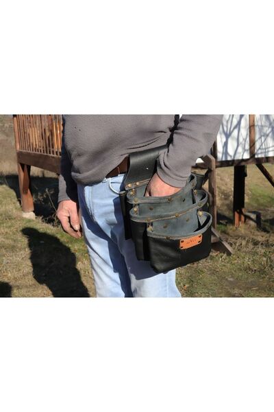 RİVET مريلة من الجلد الطبيعي مع 3 جيوب على الخصر، مريلة تزيين لوح الجبس