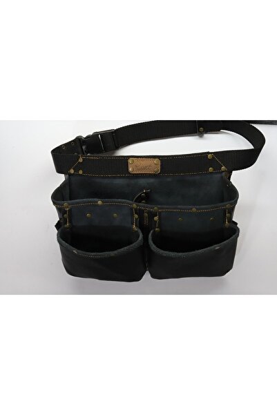 RİVET مريلة جلدية أصلية مع مشابك خصر 4 جيوب مخيطة بشكل مزدوج ومسمار برغي مسامير