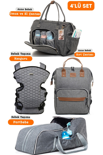Sahra 4-Piece Luxury Baby Care Carrying Set - Shoulder and Backpack, Carrycot, Kangaroo