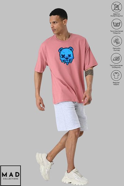 MAD COLLECTİON MAD COLLECTION Unisex Oversize Crew λαιμόκοψη βαμβακερό αρκουδάκι με στάμπα κοντομάνικο μπλουζάκι