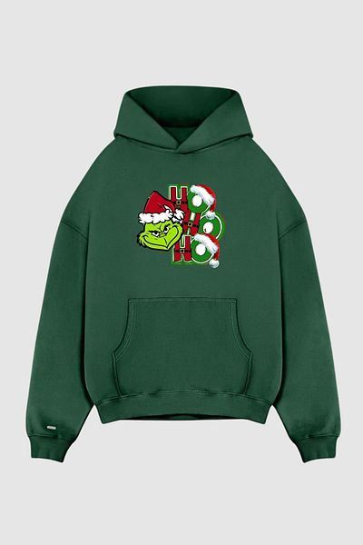 MAD COLLECTİON Унисекс суитшърт с качулка и джоб с дълъг ръкав GRINCH с щампи