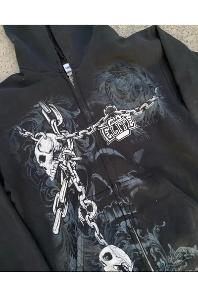 Köstebek Φούτερ Y2K MMA Cyber Grunge Hooded - Gallows Skulls Design