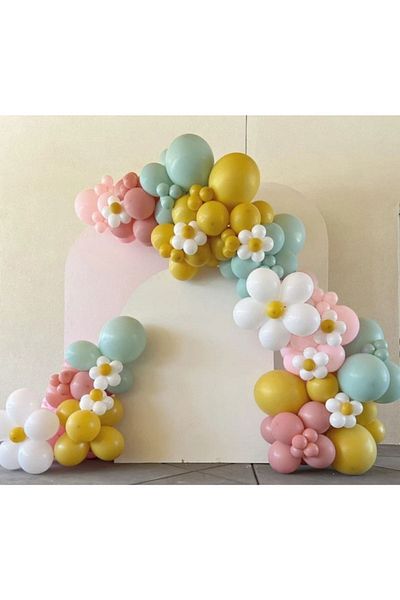 Öztürkpartievi 120pcs Retro Powder Pink Winter Green Daisy Balloon Chain
