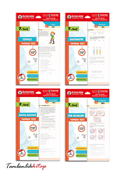 ÖZDEBİR YAYINEVİ 7.Sınıf Türkçe, Matematik, Sosyal, fen 4'lü Yaprak Test Seti...