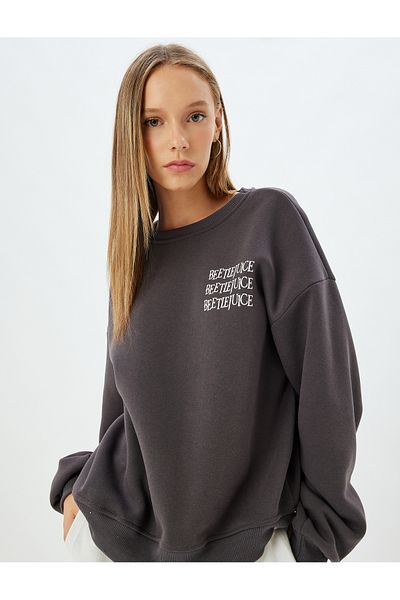 Koton Beetlejuice Oversize Sweatshirt - Back Printed, Crew Neck, Licensed
