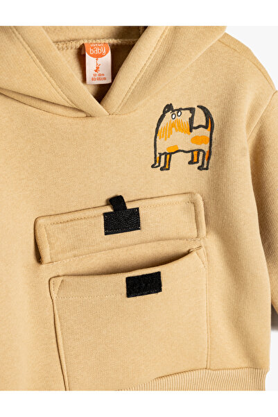 Koton Bavlněná mikina s kapucí a potištěný psí pot - kapesní šál