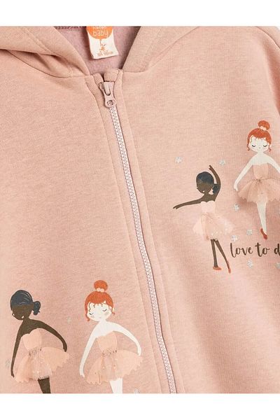 Koton Ballerina Printed Hooded Zippered Long Sleeve Sweatshirt