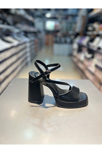 Hacıoğlu Ayakkabı Pantofi cu platformă pentru femei cu toc gros cu bandă Punto
