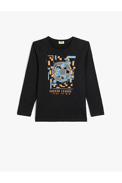 Koton T-Shirt Sports Themed Long Sleeve Crew Neck