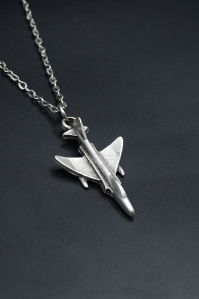 Had Safha F4 Phantom Uçak Gümüş Kaplama Unisex Düz Zincir Kolye kod 865