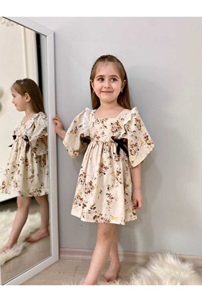 Little Honey Bunnies Brown Bow Detailed Flower Dress
