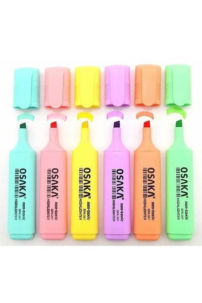 Osaka Pastel Color Highlighter Pen Set of 6 Mopak A5 Notebook Gift