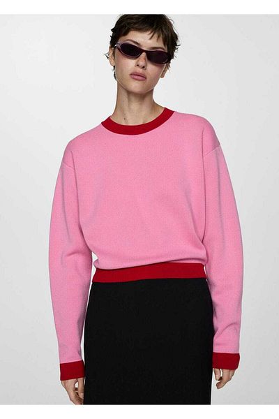 MANGO Woman Pulover cu broderie contrastanta