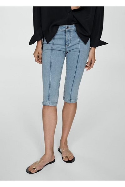 MANGO Woman Blugi capri subțiri cu cusături decorative