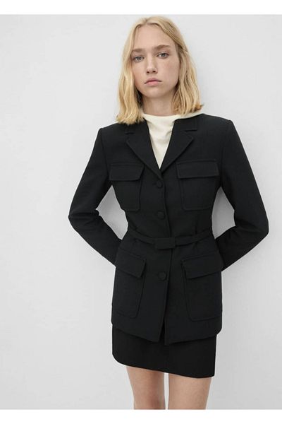 MANGO Woman Belt and Pocket Jacket