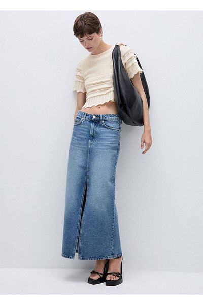MANGO Woman Openwork Knit Detailed Short Sleeve Sweater