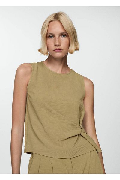 MANGO Woman Knot Detailed Textured Blouse