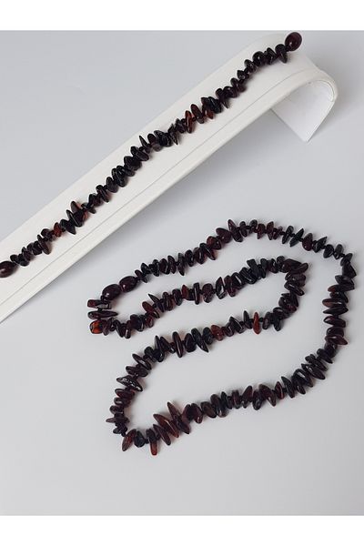 Kehribar Sarayı Drop Amber Cherry Color Necklace Bracelet Set with Chips Knotted Design