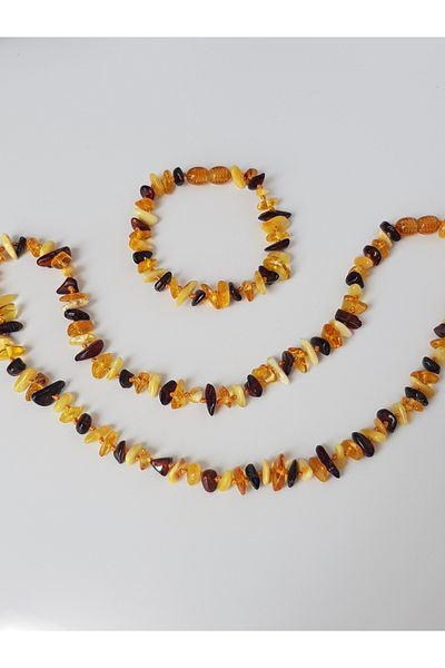 Kehribar Sarayı Drop Amber Necklace Bracelet Set 3 Colors Natural Knotted Design