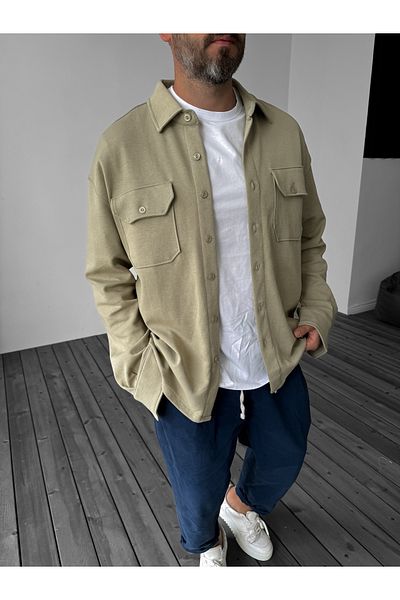 BYBASICMAN Khaki Pocketed Buttoned Cotton Jacket Pm-137
