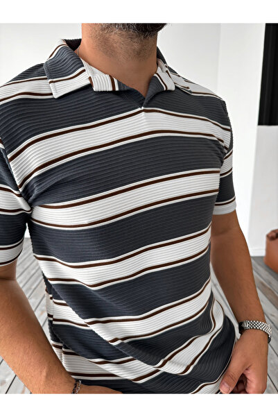 BYBASICMAN Фумé смугаста рельєфна футболка з поло-коміром G-5476