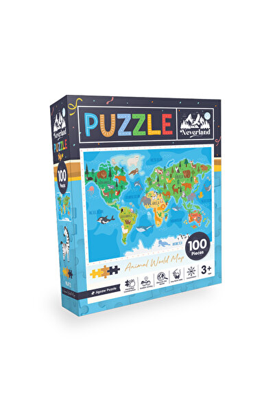 Neverland 100 Pieces Jigsaw Puzzle - Animal World Map (Hayvan Dünya Haritası)