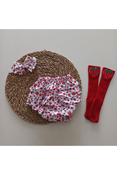 MARS BABY Kız Bebek çilek Desenli Fırfırşort Etek çoraplı Takım