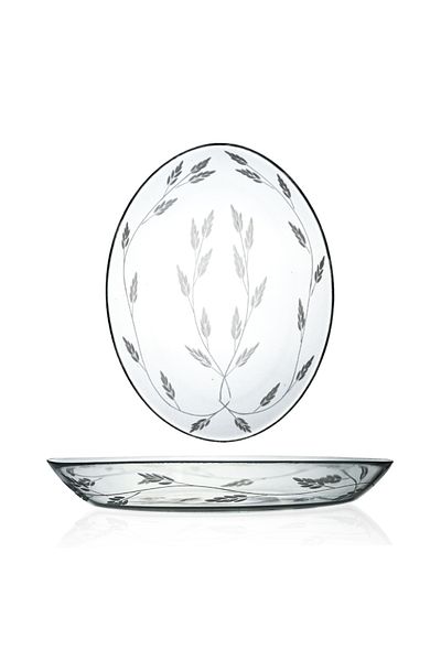 DECOCIA Set of 3 Oval Glass Salad Serving Plates with Shoot Pattern