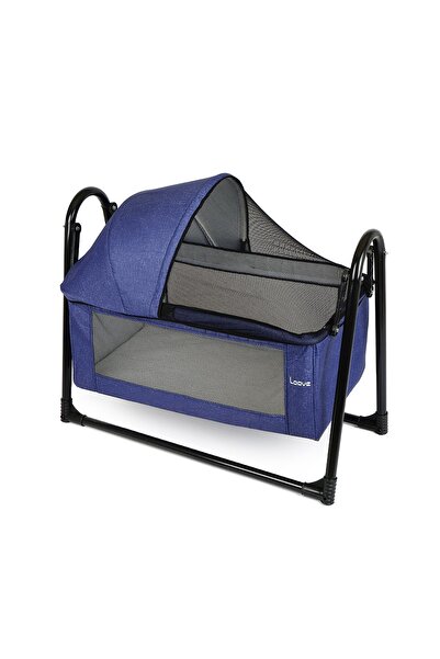 LOOVE BEBE Smoll Metal Sallanır Beşik Lacivert Keten Kumaşlı Hamak Salıncak