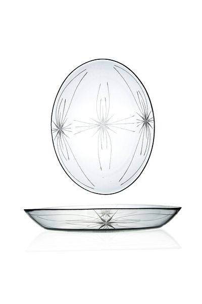 DECOCIA Set of 4 Oval Glass Salad Serving Plates with Mira Pattern