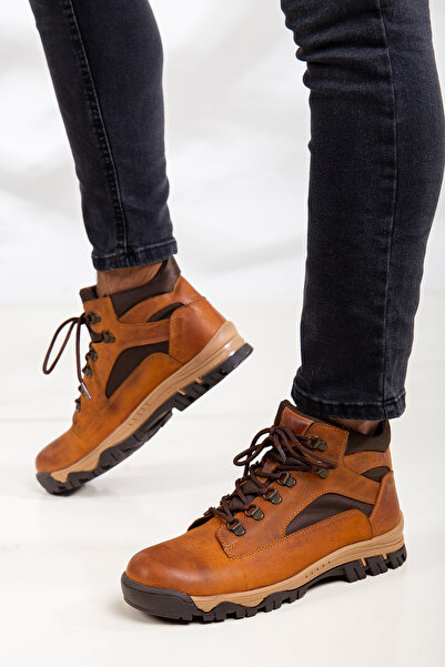 Mehmet Baran Erkek Hakiki Grayzer Deri Trekking Kauçuk Taban Bot