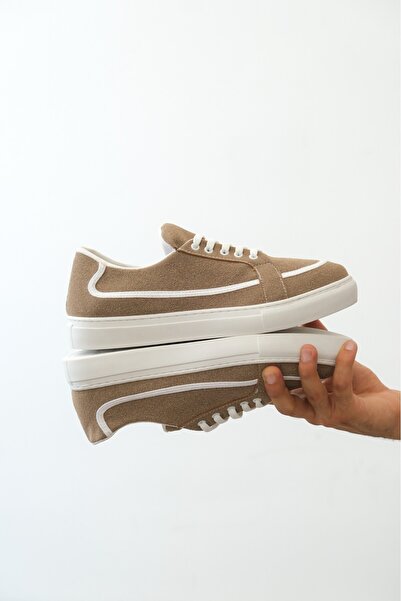 BOA BA0351 BOA - Δερμάτινα αθλητικά παπούτσια σε χρώμα βιζόν με κορδόνια casual πούδρα