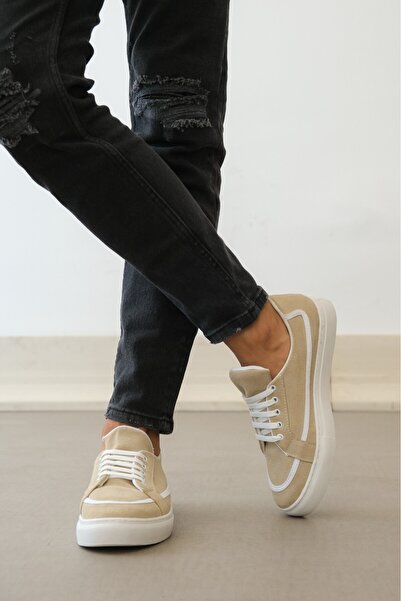 BESKAR BOA BA0351 - Casual Cream Colored Leather Sneakers