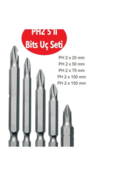 Adilon Bits Uç, PH2 Yıldız Matkap Ucu 25mm, 50 mm 75mm, 100mm,  150mm  PH2  5...