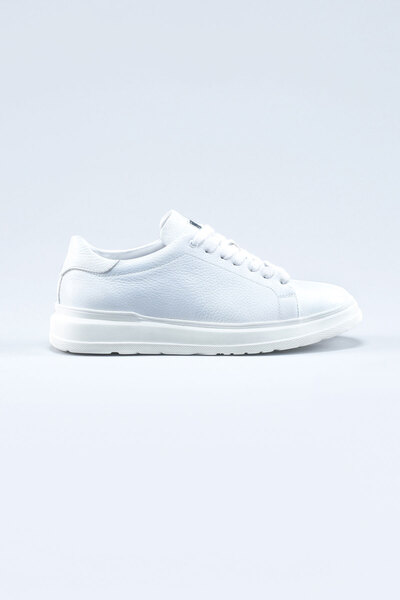 2208 87 Beyaz Hakiki Deri Erkek Sneaker Ayakkabı