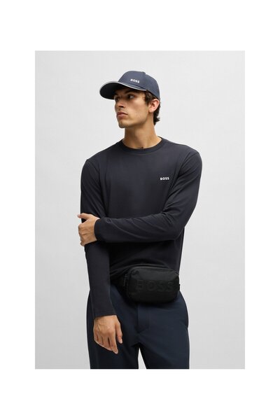 BOSS Běžného střihu pružné bavlněné tričko s logem v kontrastní barvě