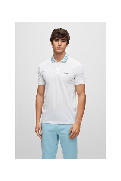 BOSS Yakası Logolu Pamuk Karışımlı Dar Kesimli Polo Tişort