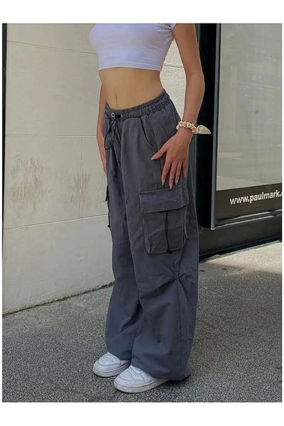 1blood ΓΚΡΙ Extreme Loose Fit Y2k Cargo Pocket Elastic Unisex Baggy