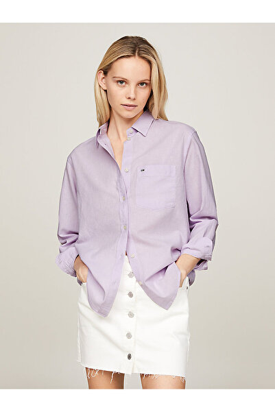 Tommy Hilfiger TOMMY JEANS KADIN SOLID KETEN BLEND SHIRT