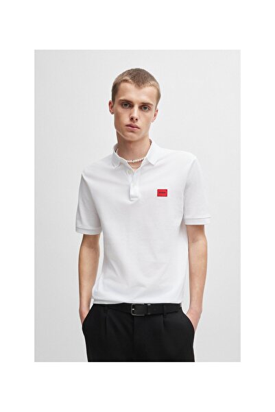 HUGO Polo T-Shirt Cotton Pique Red Logo Slim Fit
