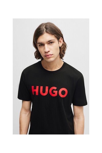 HUGO Contrasting Color Logo Cotton Jersey Normal Cut T-Shirt