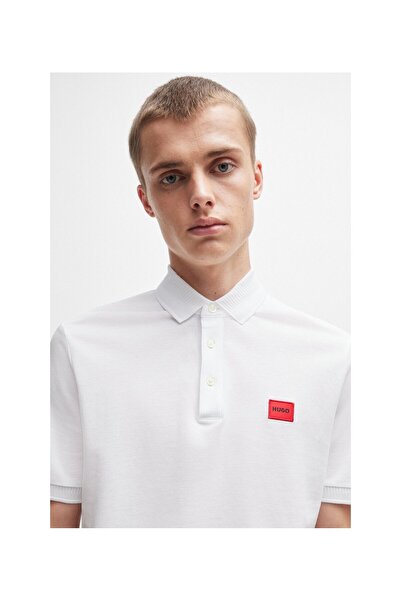 HUGO Polo T-Shirt Cotton Pique Red Logo Slim Fit