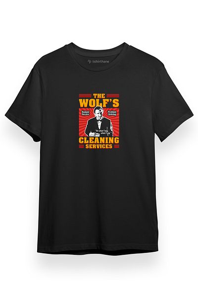 Tshirthane Pulp Fiction The Wolf's Cleaning Services Μαύρο κοντομάνικο ανδρικό μπλουζάκι