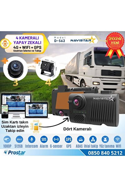 Navistar 4 Kameralı 4G Uzaktan izlemeli GPS Wifi Yapay Zekalı Akıllı Dashcam ...