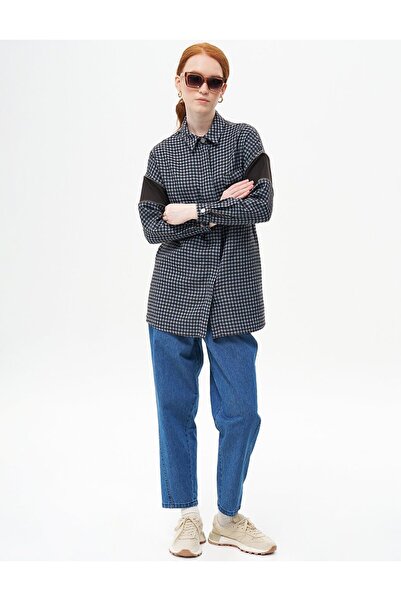 Kayra Pötikare Desenli Deri Garnili Tunik Havacı Mavi