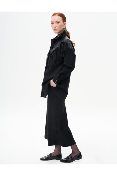 Kayra Püskül Detaylı Süet Tunik Siyah