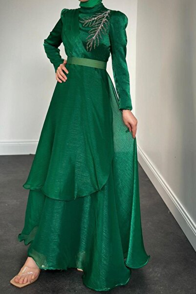 KaSheHa Ervah Stone Detail Evening Dress Green