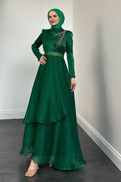 KaSheHa Ervah Stone Detail Evening Dress Green