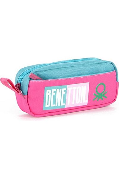 Benetton Geantă pentru creion United Colors of Benetton cu compartiment dublu, albastru, roz 03795