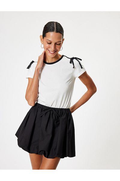 Koton Cotton Short Sleeve T-Shirt - Crew Neck, Bow Detail